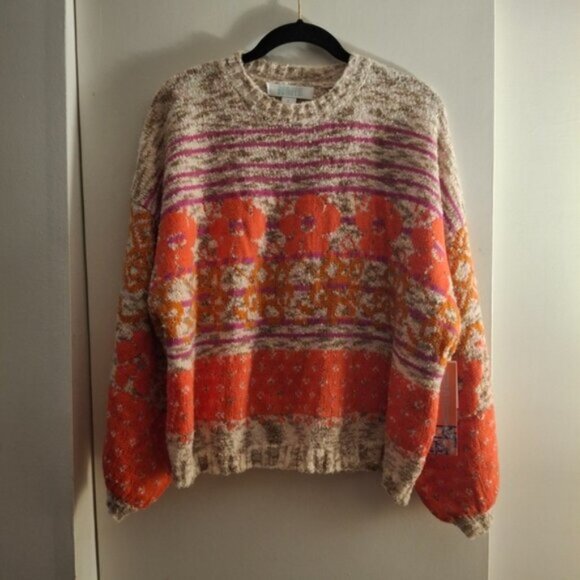 Bunulu Women's Vibrant Multicolor Crew Neck Floral Sweater - Picture 1 of 8